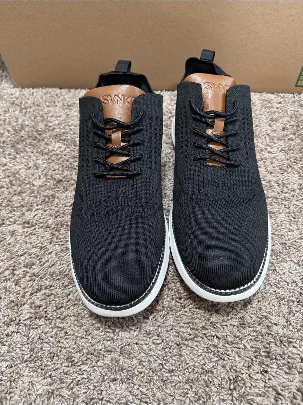 Men's Black Knit Sneakers with Tan Detail